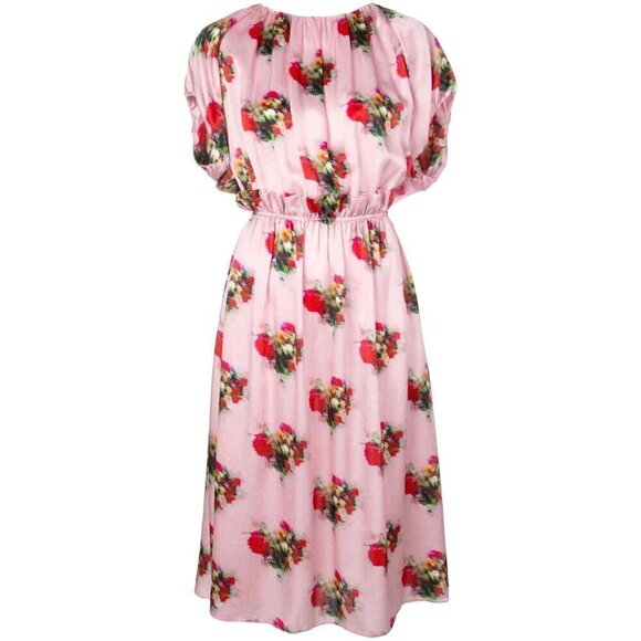 Adam Lippes Ruffle Floral Dress Pink Silk Midi - Picture 5 of 15